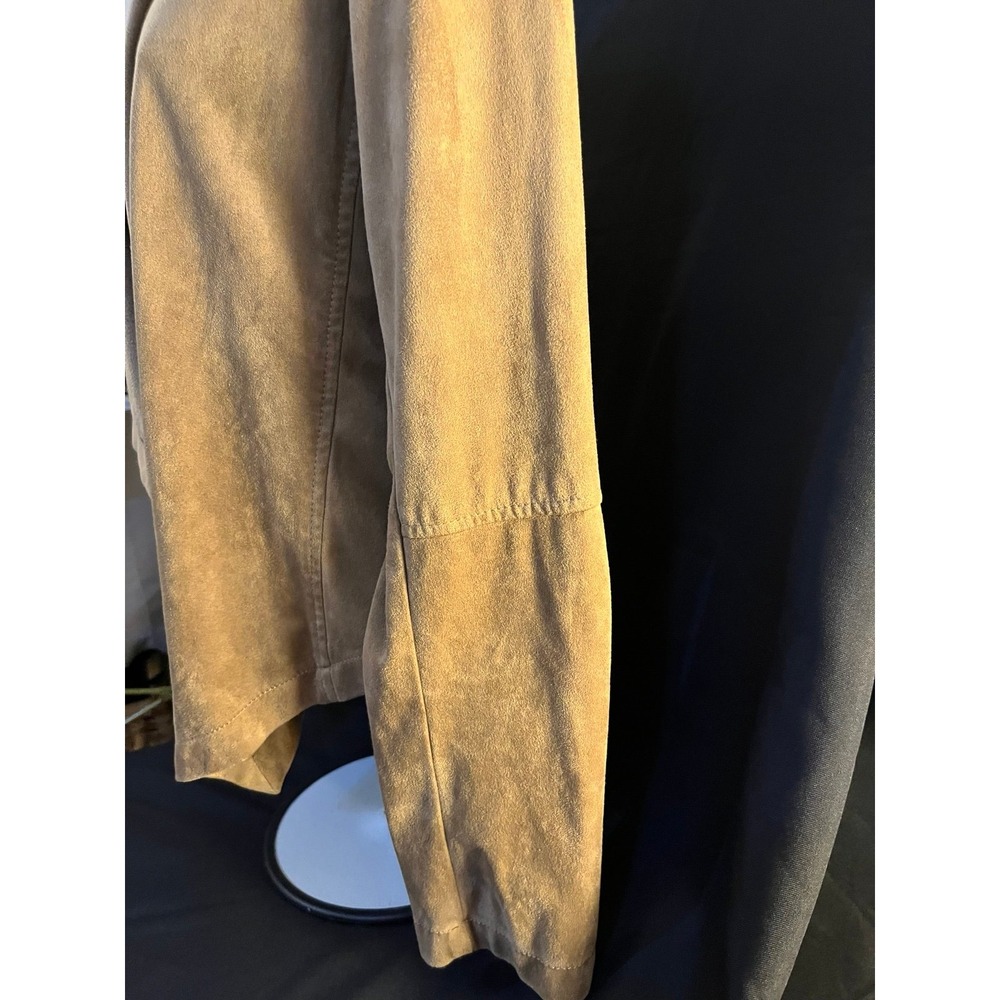 Chic long sleeve drape‎ open front cascade faux tan suede cardigan sweater  sz L - Picture 6 of 7